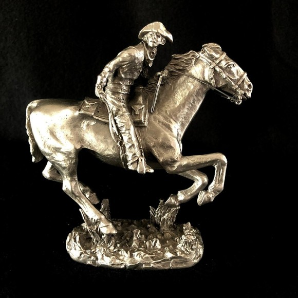 Vintage Philip Kraczkowski Pewter Sculpture Rider on Horse 1985